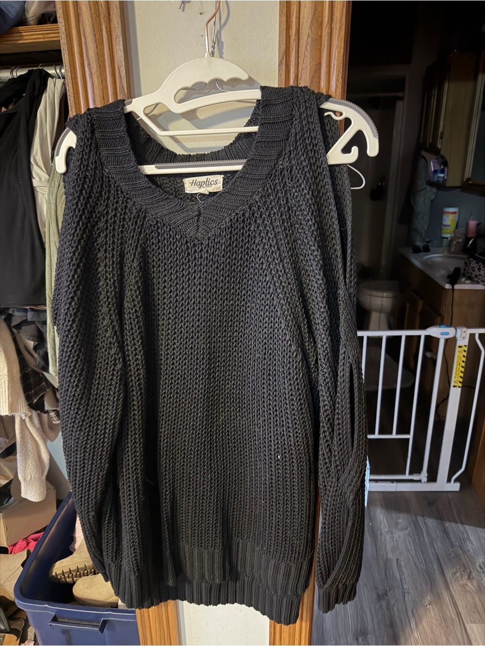 Haptics Women's Black Cold-Shoulder V-Neck Sweater